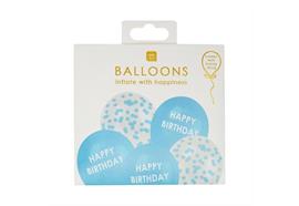 BALLOONDS, 5 PACK, BLUE, HAPPY BIRTHDAY AND CONFET