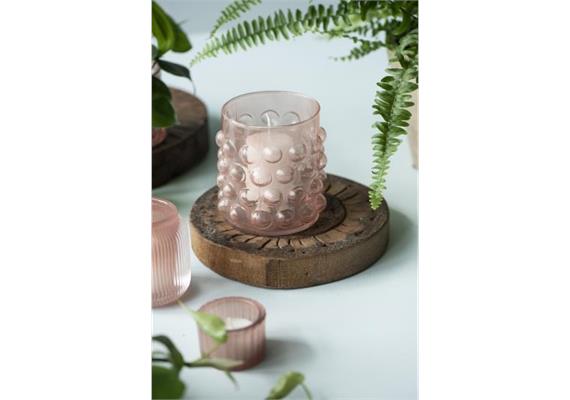 Kerzenhalter für Teelicht mit Noppen hellrosa Glas