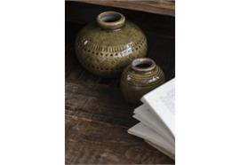 Vase mini mit Rillen krakelierte Oberfläche